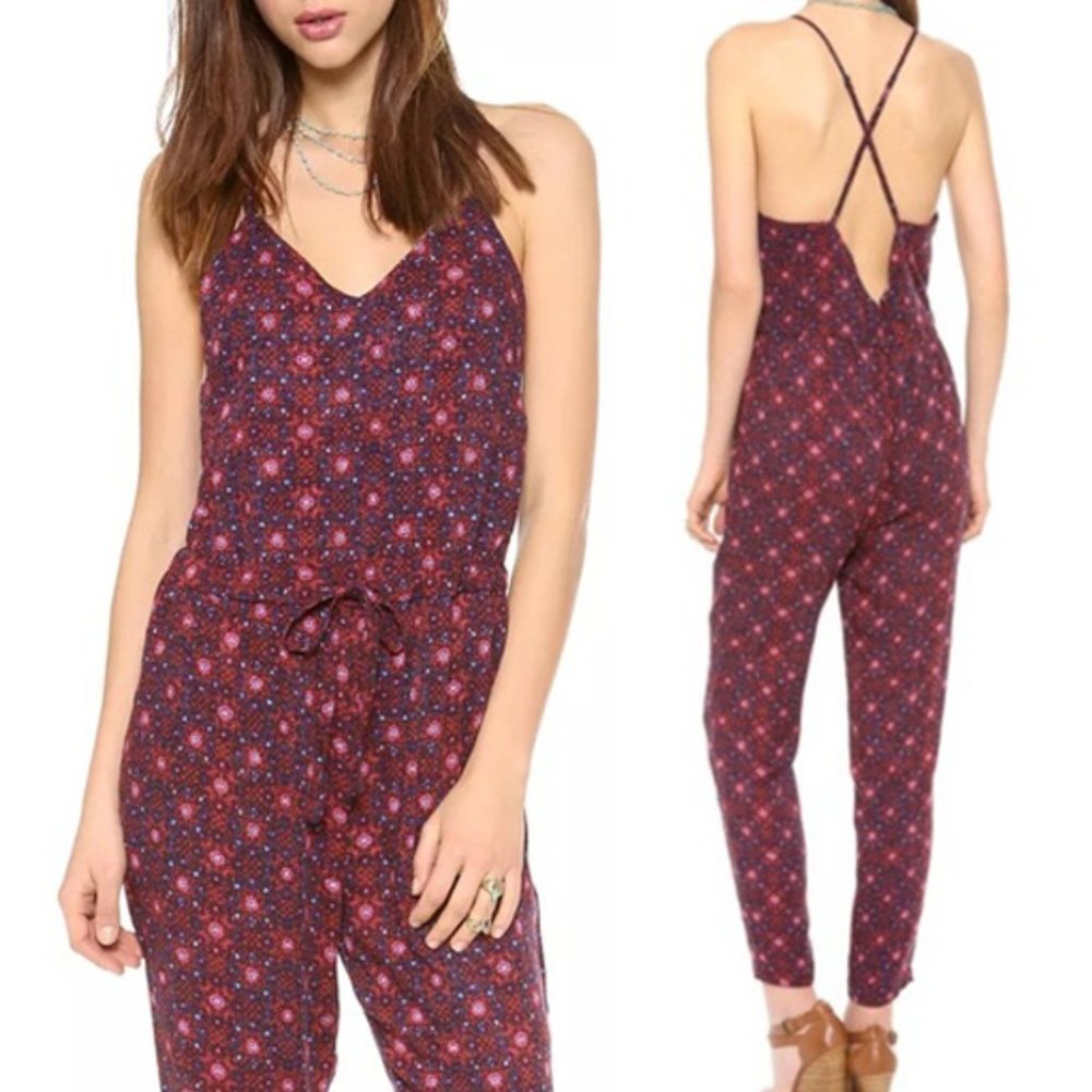 Free People Sunset Jumpsuit Red Floral Strappy Backless Boho